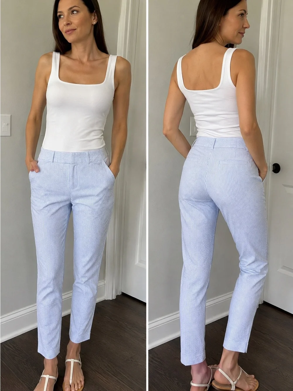 LOFT Women’s Blue White Seersucker Skinny Ankle Pants Size 6